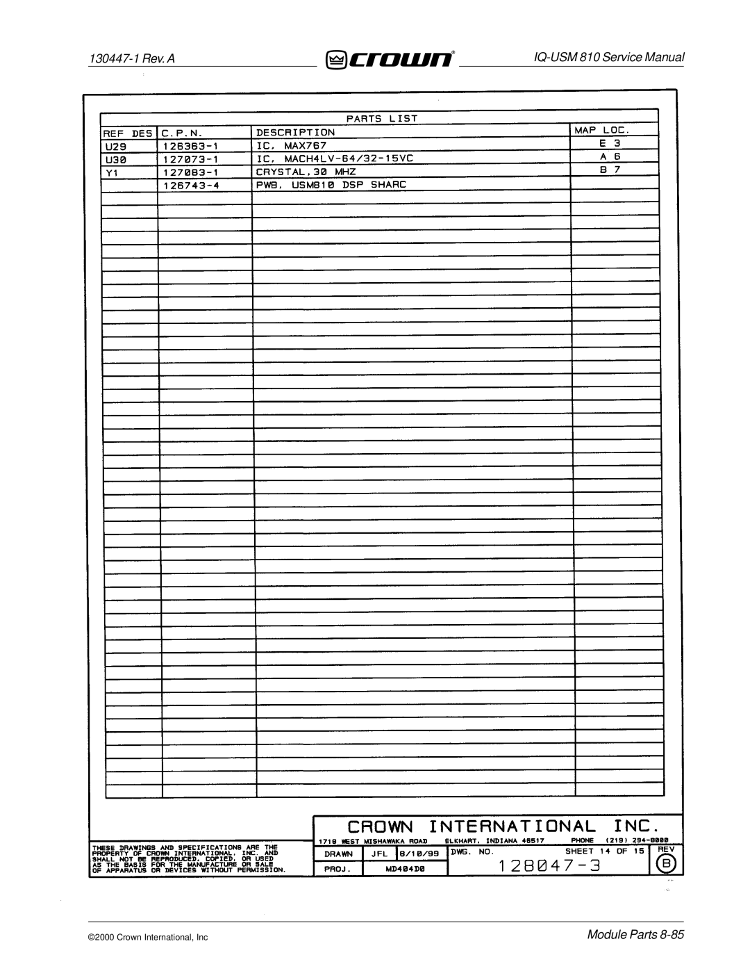 Crown Audio IQ-USM 810 service manual 130447-1 Rev. a 