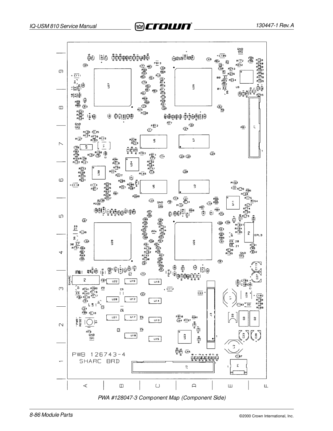 Crown Audio IQ-USM 810 service manual PWA #128047-3 Component Map Component Side Module Parts 