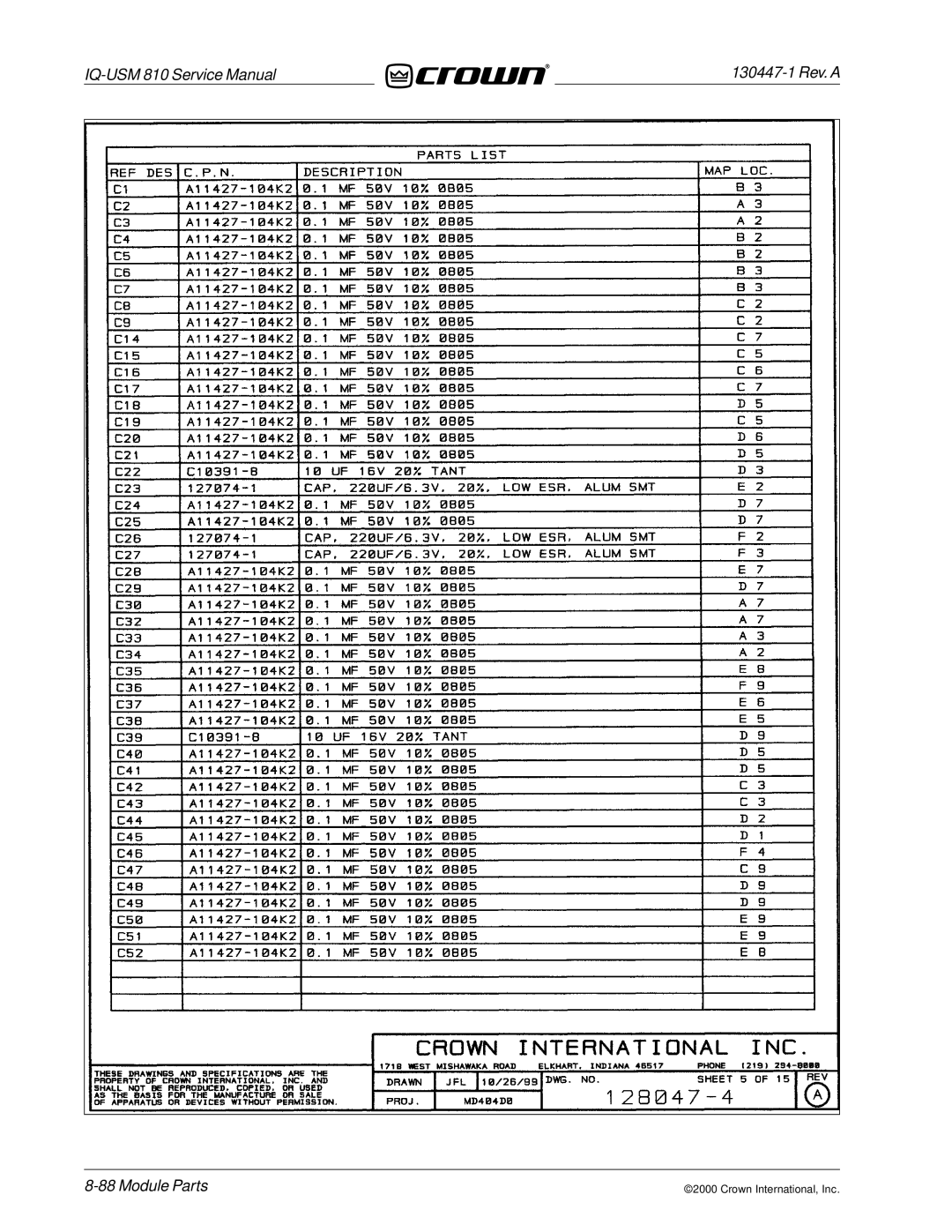 Crown Audio IQ-USM 810 service manual Module Parts 