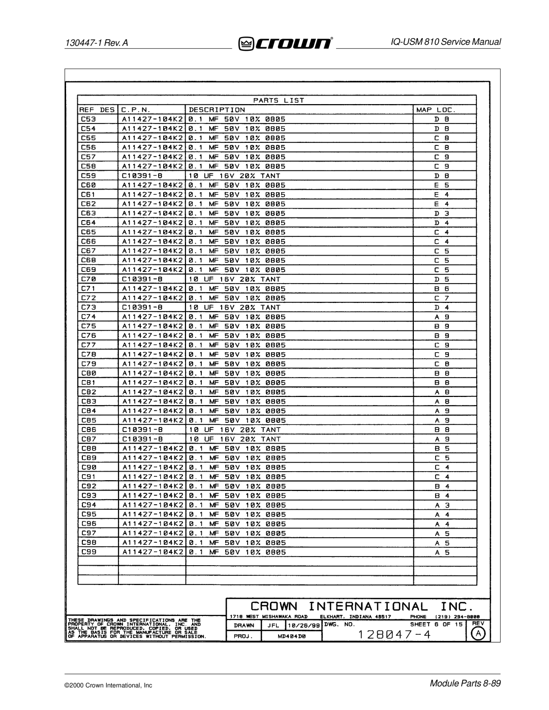 Crown Audio IQ-USM 810 service manual 130447-1 Rev. a 