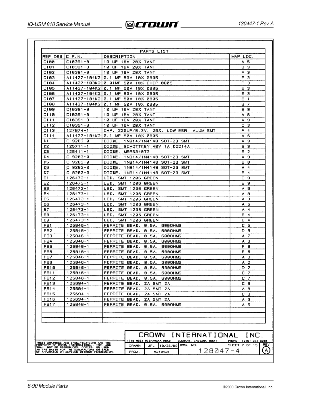 Crown Audio IQ-USM 810 service manual Module Parts 