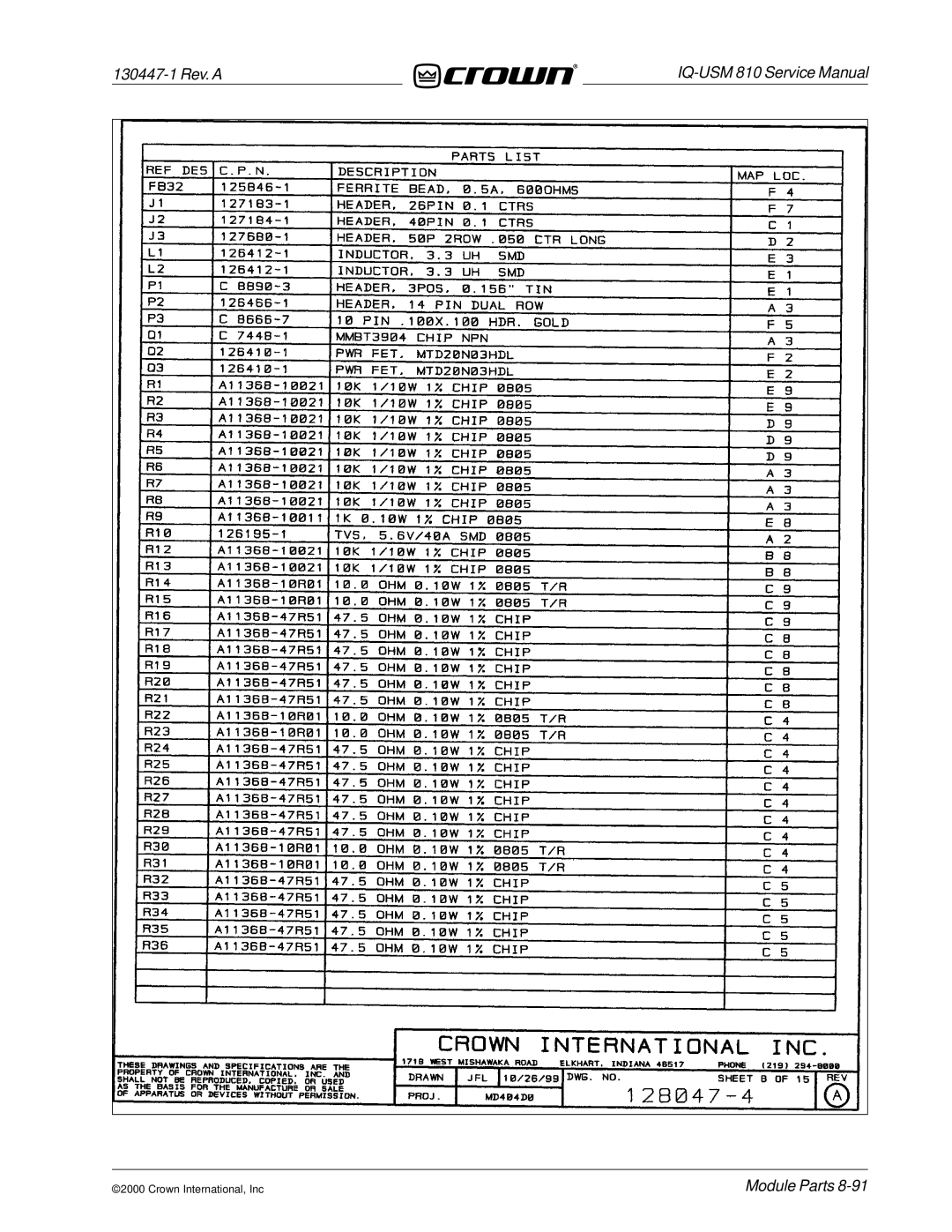 Crown Audio IQ-USM 810 service manual 130447-1 Rev. a 