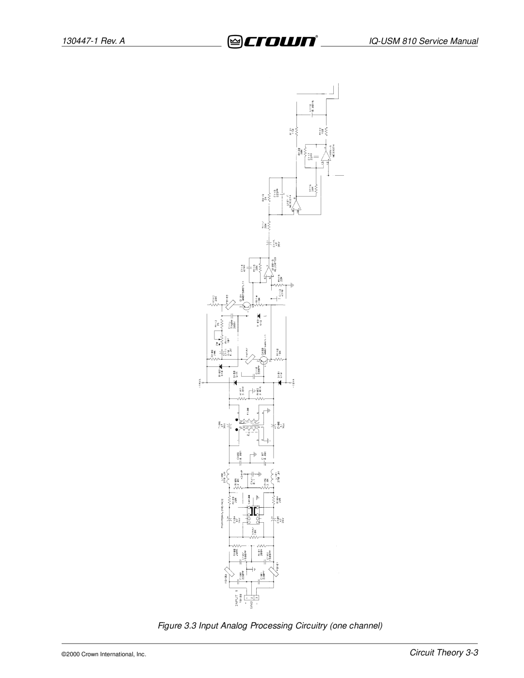 Crown Audio IQ-USM 810 service manual Input Analog Processing Circuitry one channel 