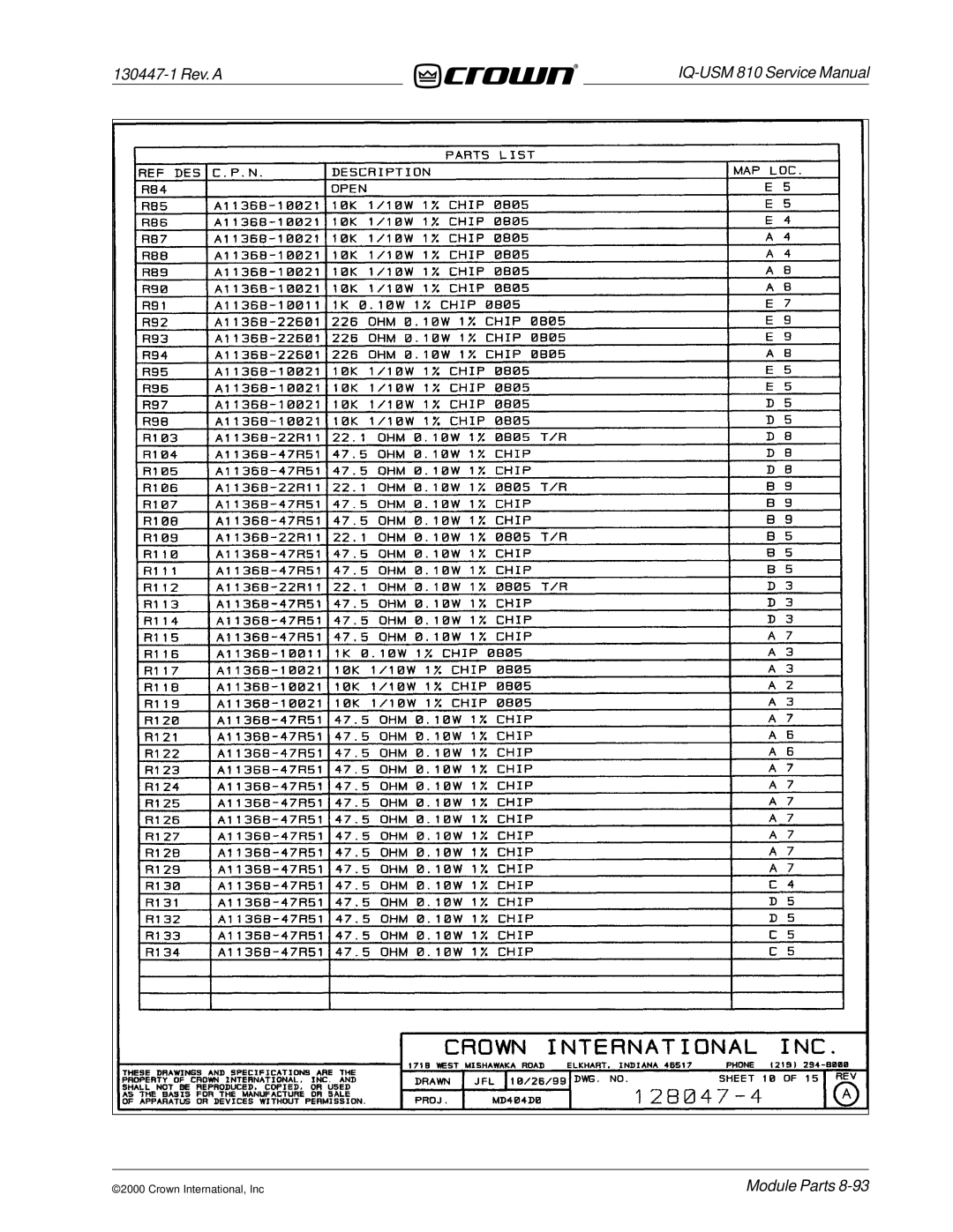 Crown Audio IQ-USM 810 service manual 130447-1 Rev. a 