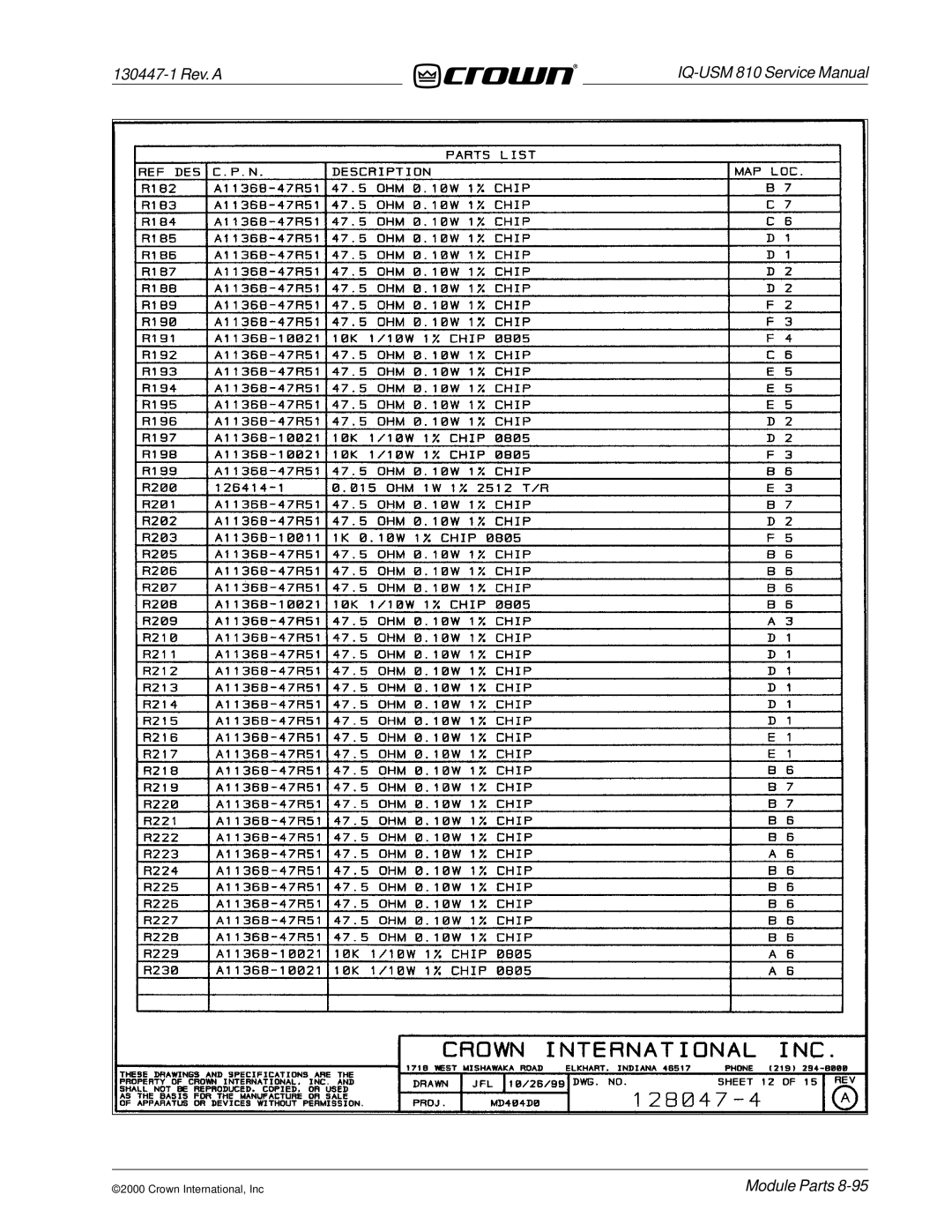 Crown Audio IQ-USM 810 service manual 130447-1 Rev. a 