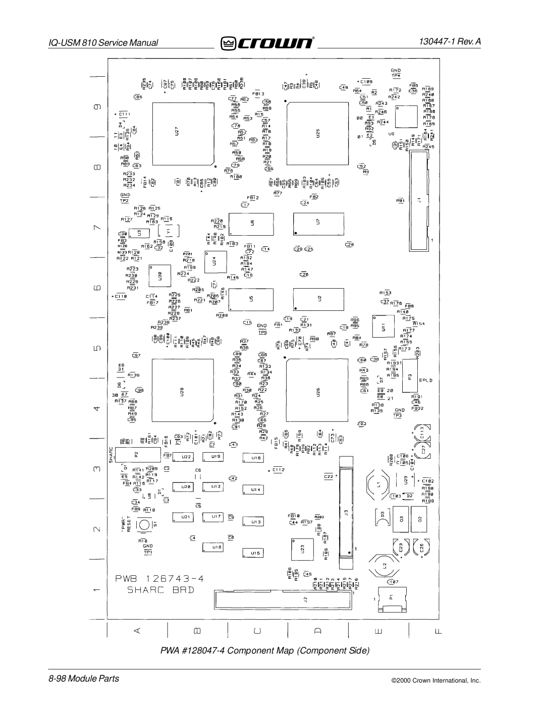 Crown Audio IQ-USM 810 service manual PWA #128047-4 Component Map Component Side Module Parts 