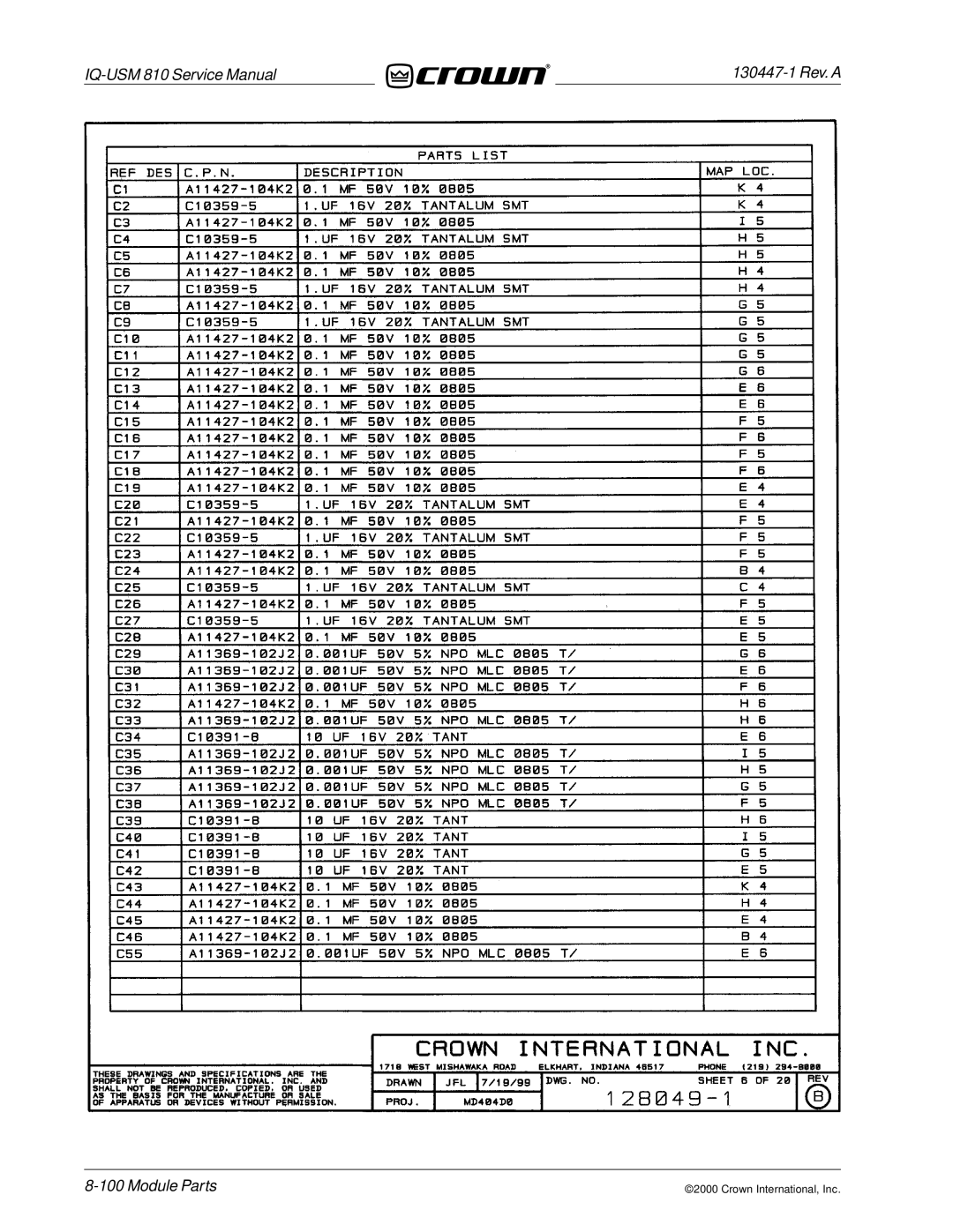 Crown Audio IQ-USM 810 service manual Module Parts 