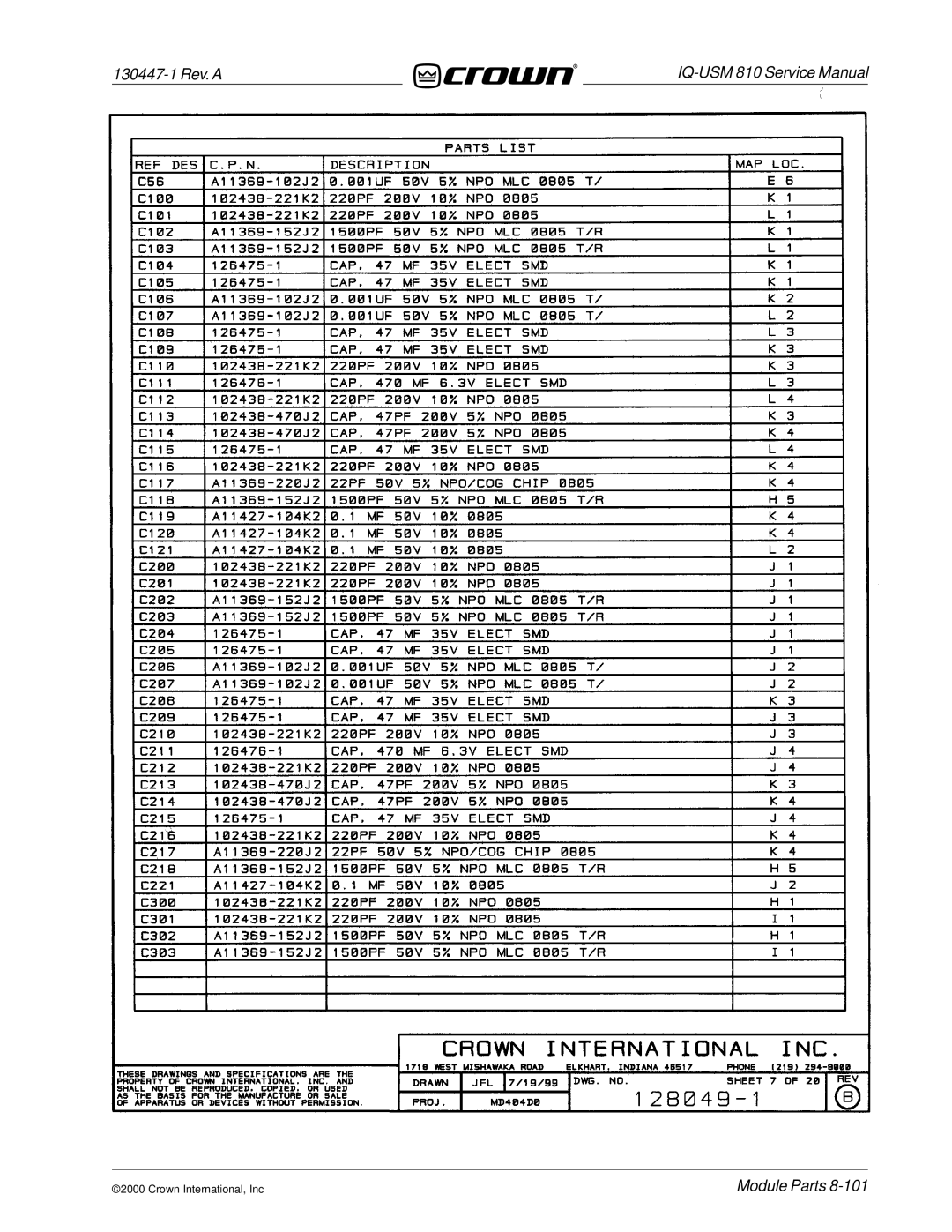 Crown Audio IQ-USM 810 service manual 130447-1 Rev. a 