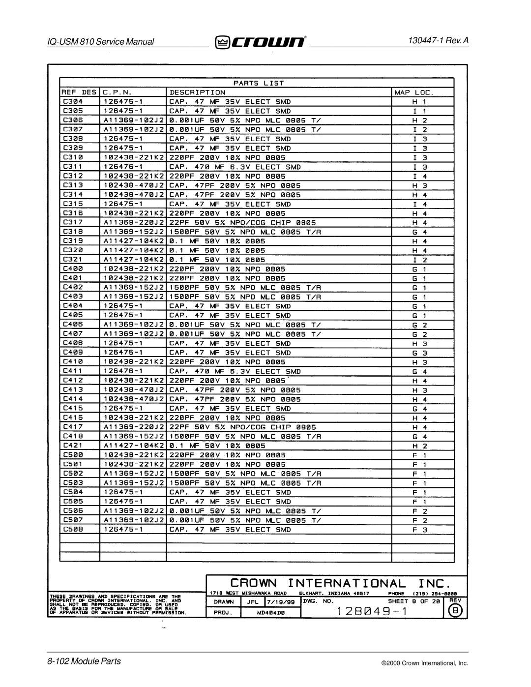 Crown Audio IQ-USM 810 service manual Module Parts 