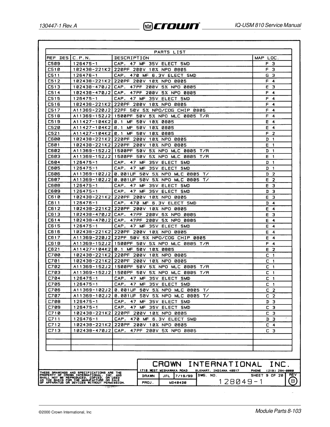 Crown Audio IQ-USM 810 service manual 130447-1 Rev. a 