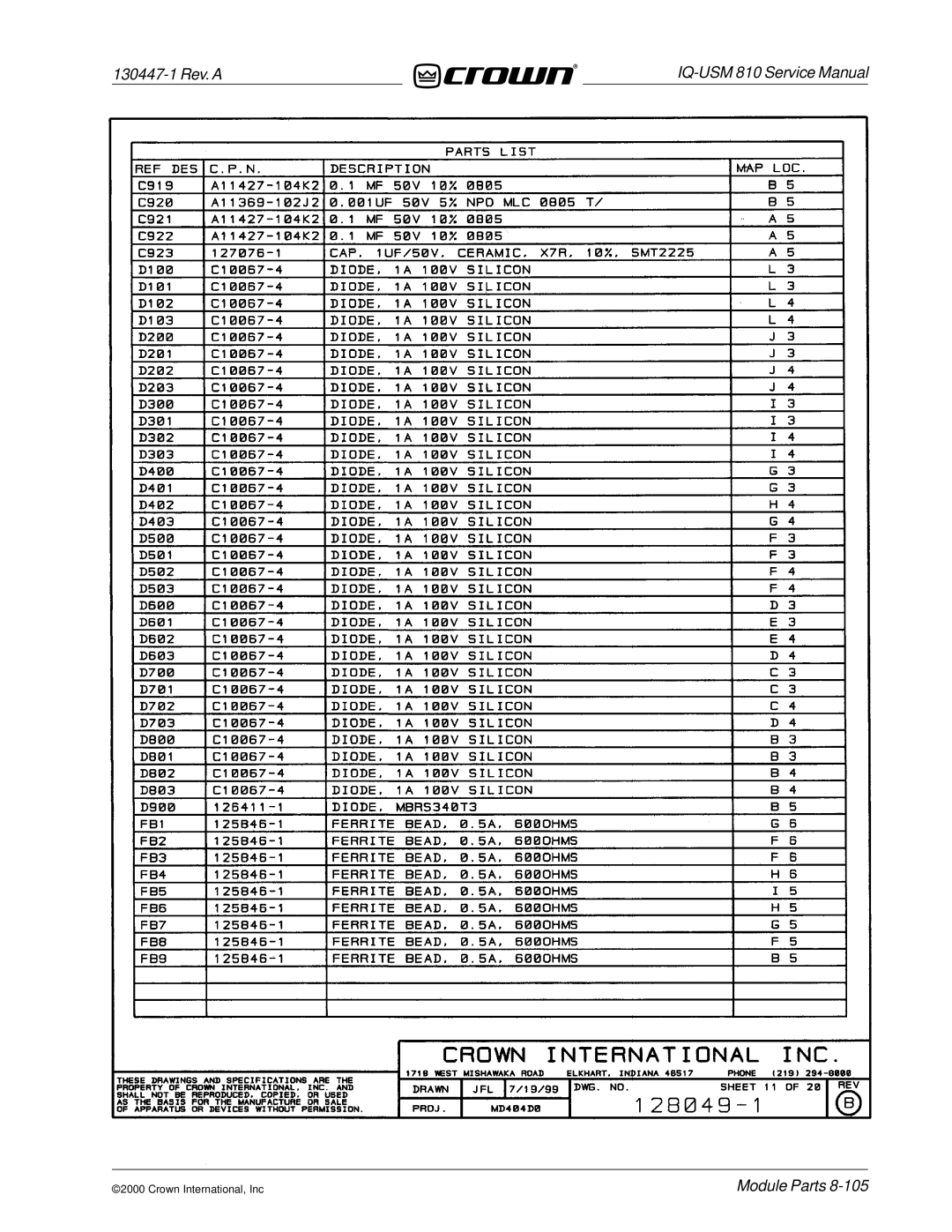 Crown Audio IQ-USM 810 service manual 130447-1 Rev. a 