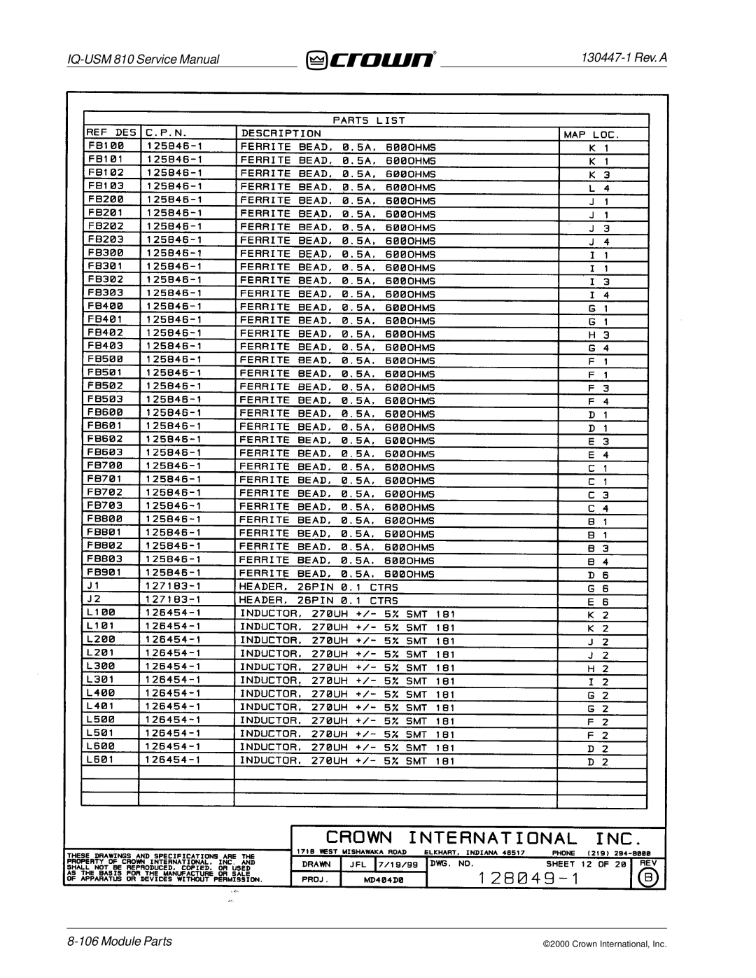 Crown Audio IQ-USM 810 service manual Module Parts 