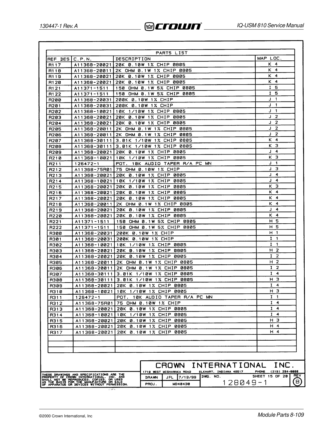 Crown Audio IQ-USM 810 service manual 130447-1 Rev. a 