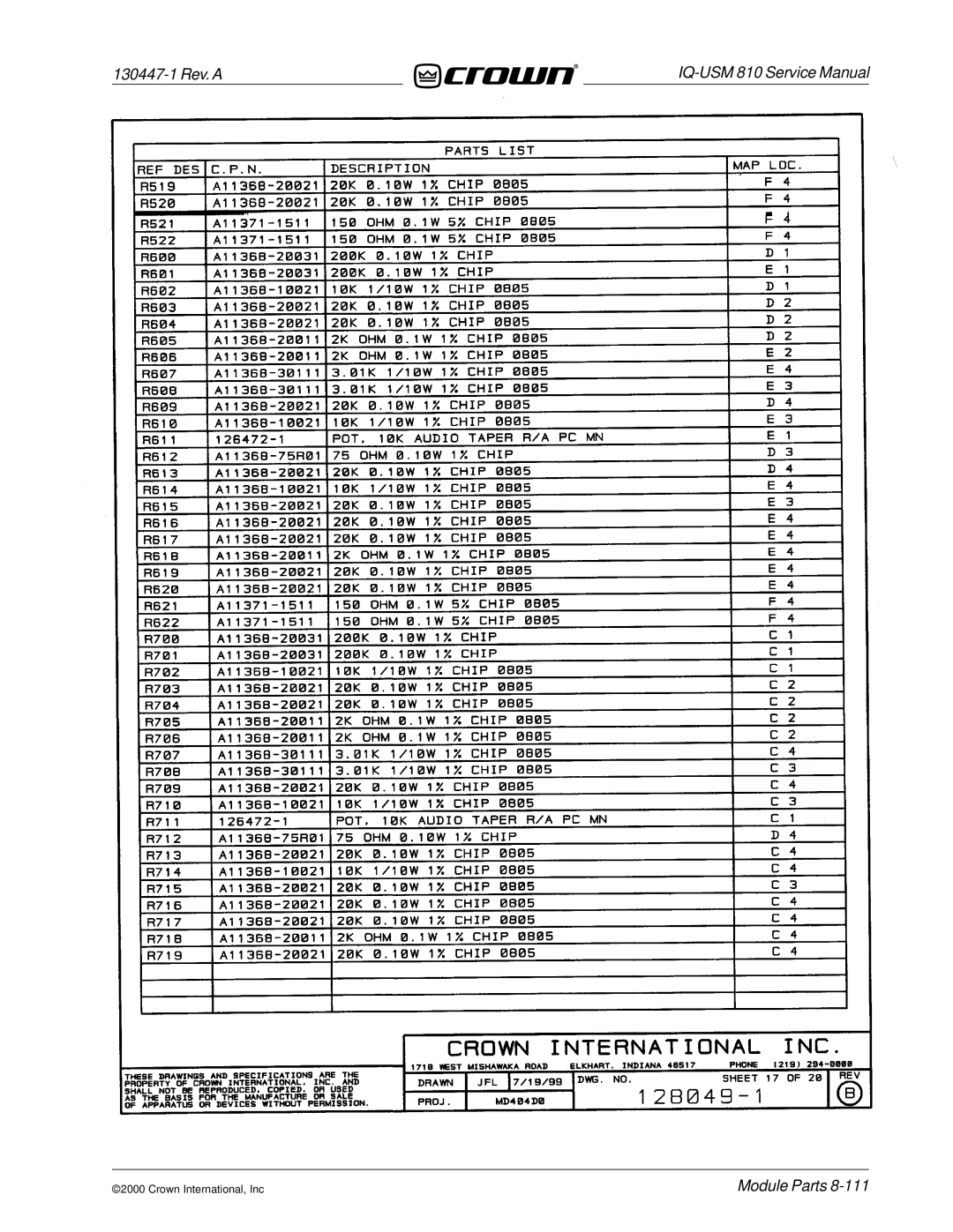 Crown Audio IQ-USM 810 service manual 130447-1 Rev. a 