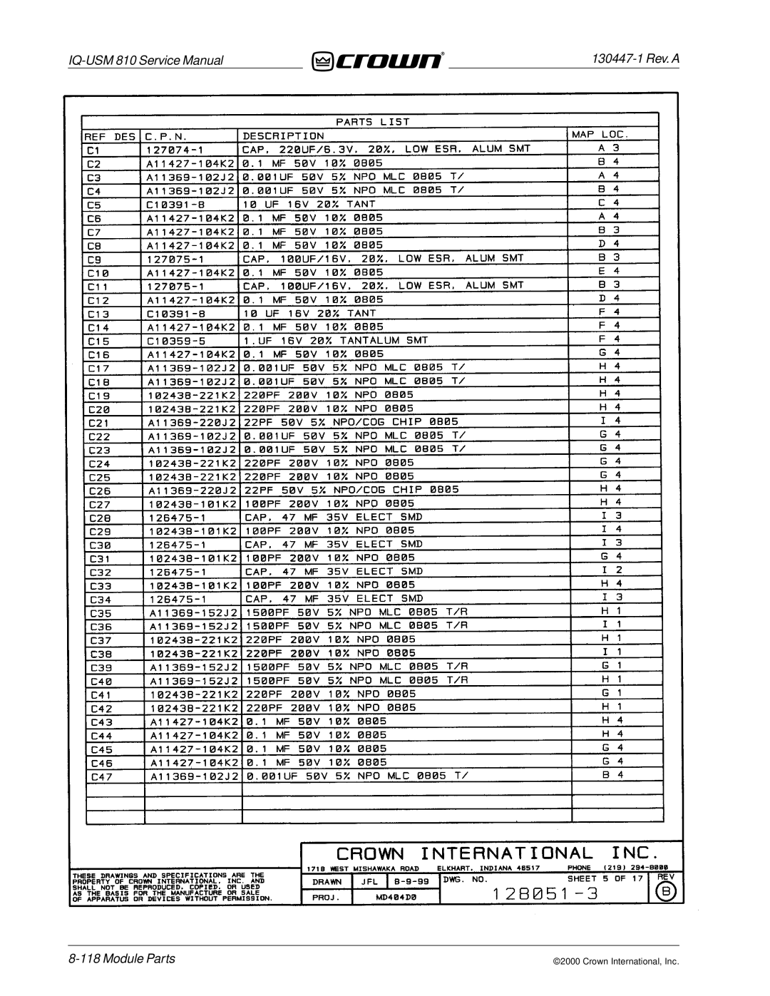 Crown Audio IQ-USM 810 service manual 130447-1 Rev. a 