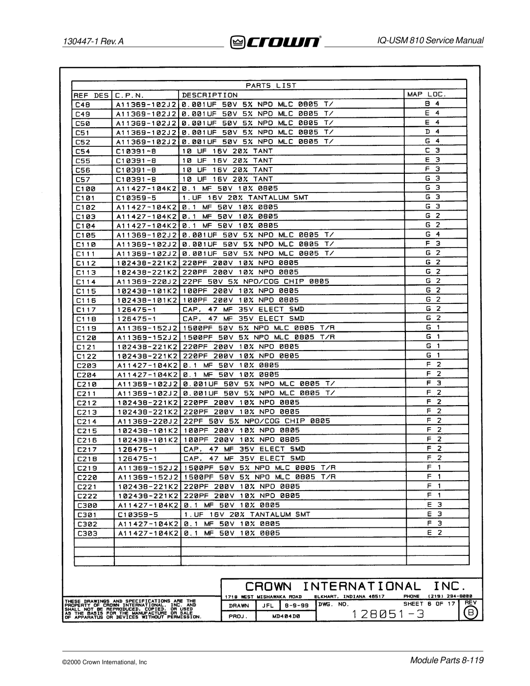 Crown Audio IQ-USM 810 service manual 130447-1 Rev. a 