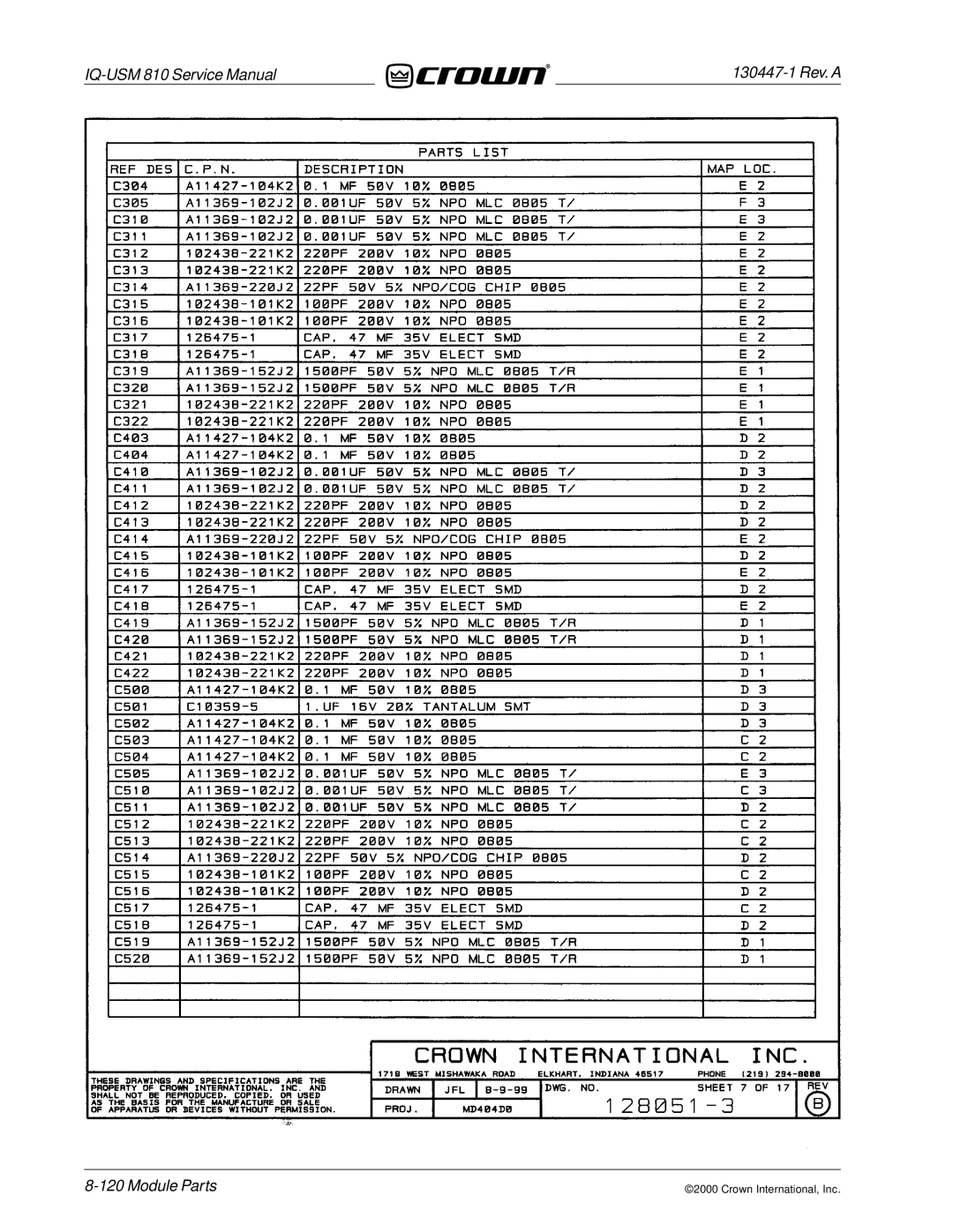 Crown Audio IQ-USM 810 service manual Module Parts 