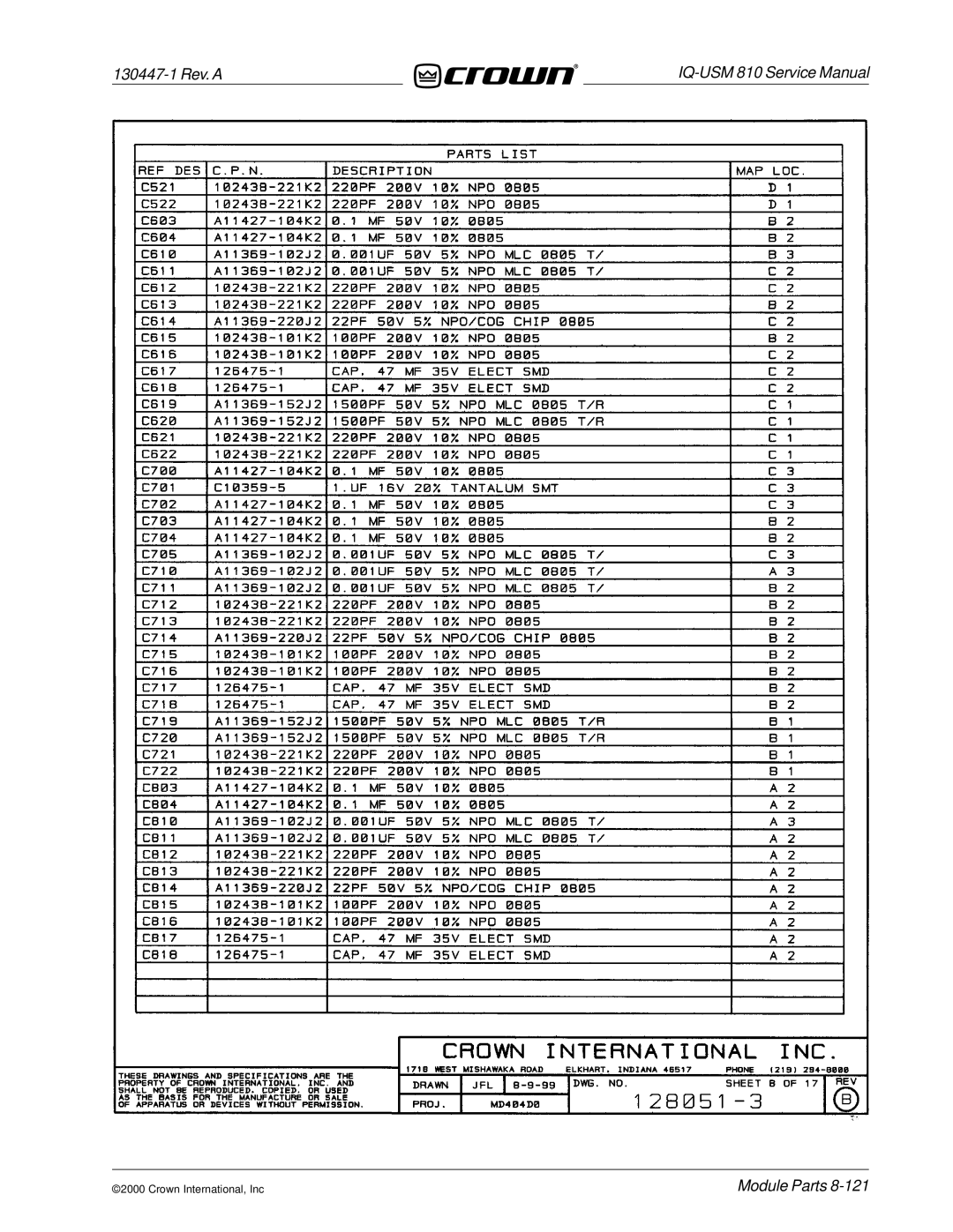 Crown Audio IQ-USM 810 service manual 130447-1 Rev. a 