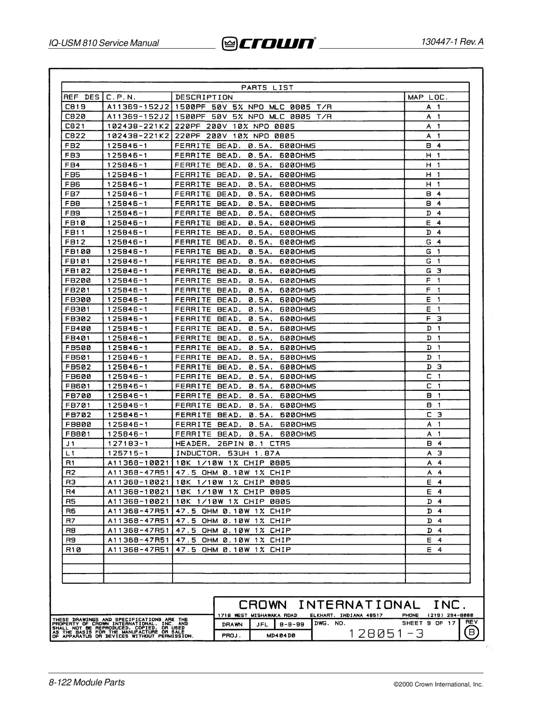 Crown Audio IQ-USM 810 service manual Module Parts 