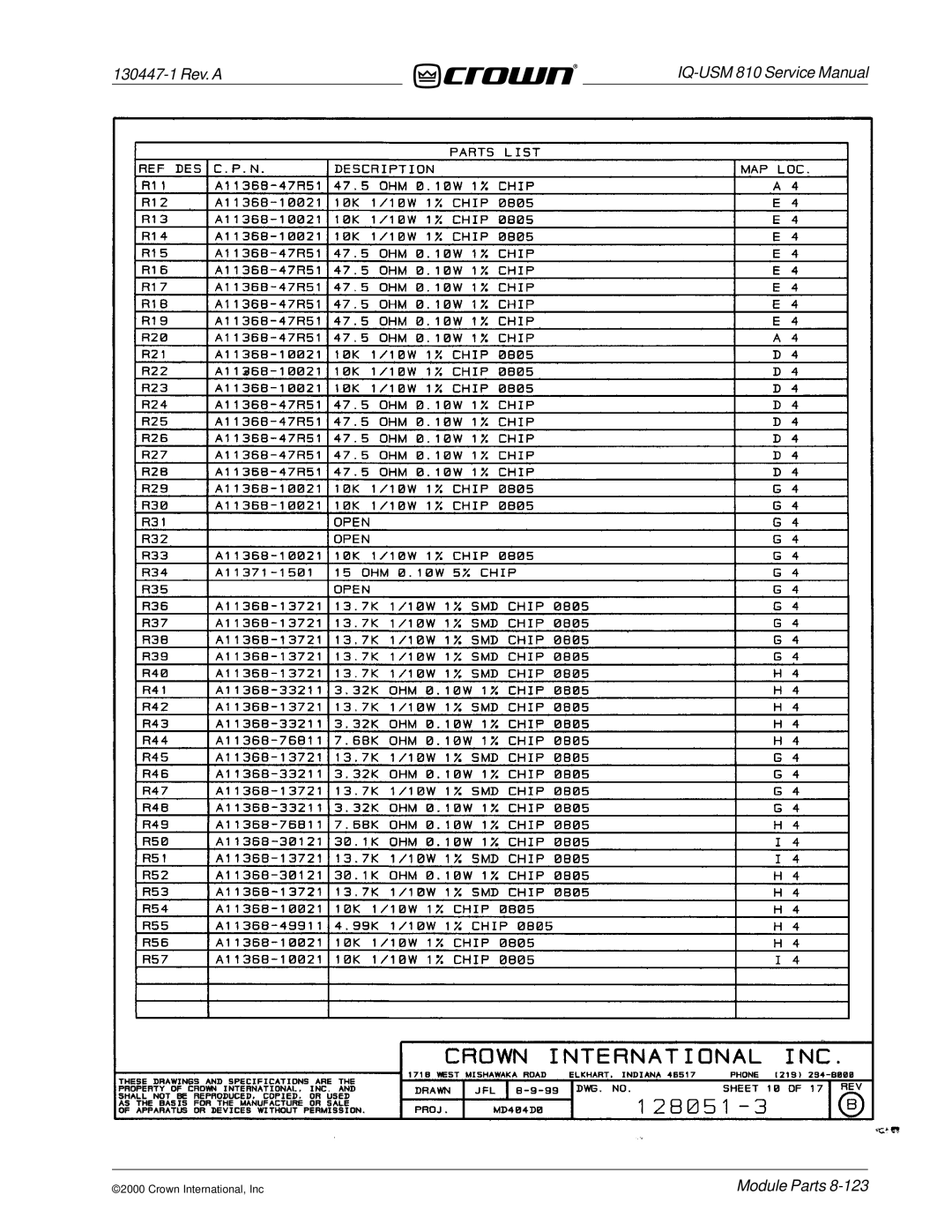 Crown Audio IQ-USM 810 service manual 130447-1 Rev. a 