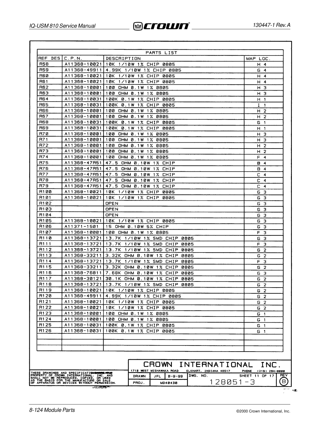 Crown Audio IQ-USM 810 service manual Module Parts 