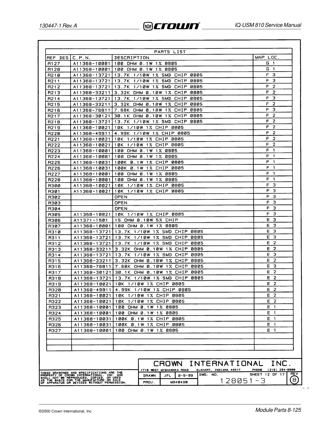 Crown Audio IQ-USM 810 service manual 130447-1 Rev. a 