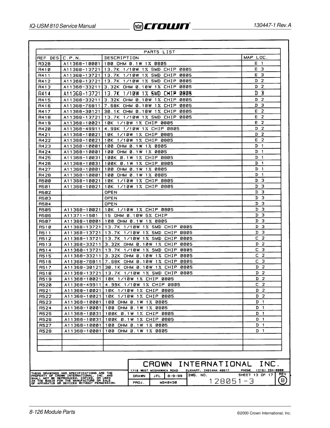 Crown Audio IQ-USM 810 service manual Module Parts 