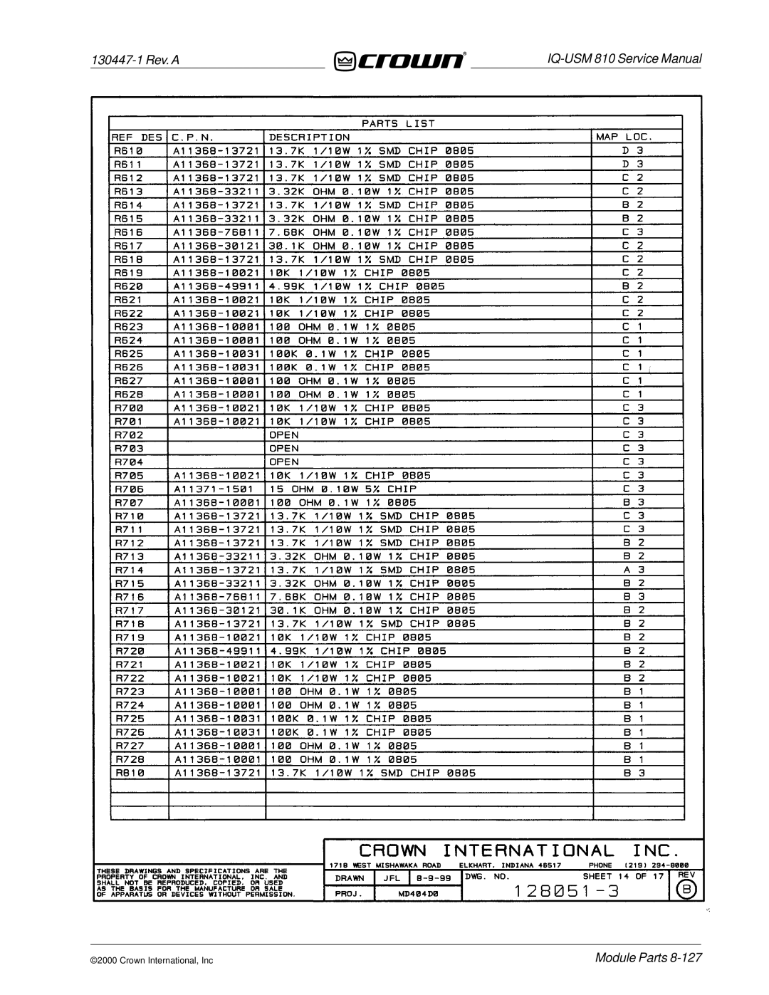 Crown Audio IQ-USM 810 service manual 130447-1 Rev. a 