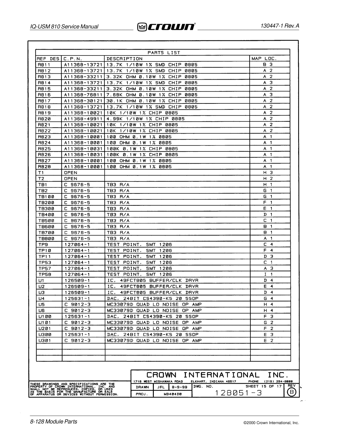 Crown Audio IQ-USM 810 service manual Module Parts 