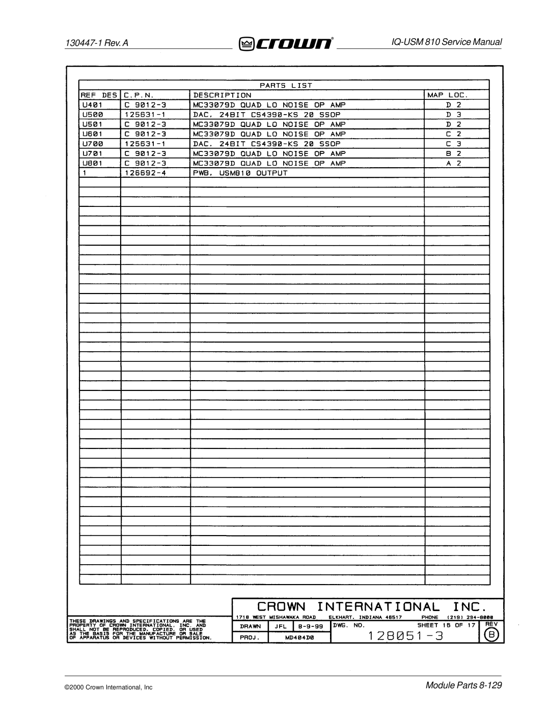 Crown Audio IQ-USM 810 service manual 130447-1 Rev. a 