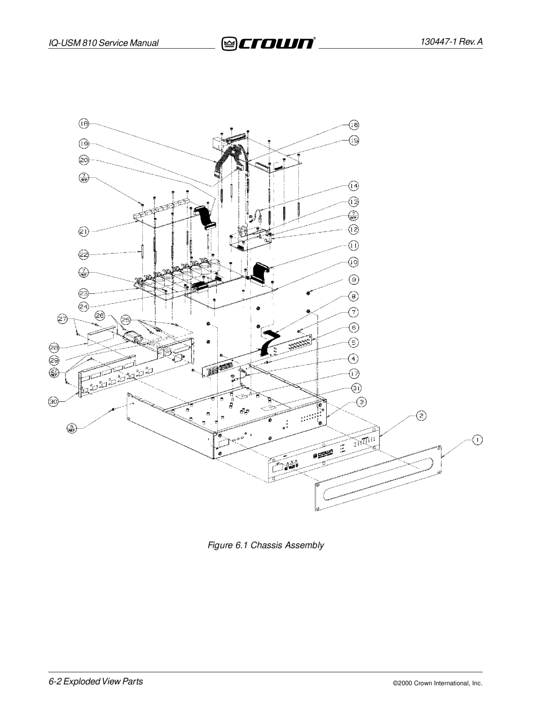 Crown Audio IQ-USM 810 service manual Chassis Assembly Exploded View Parts 