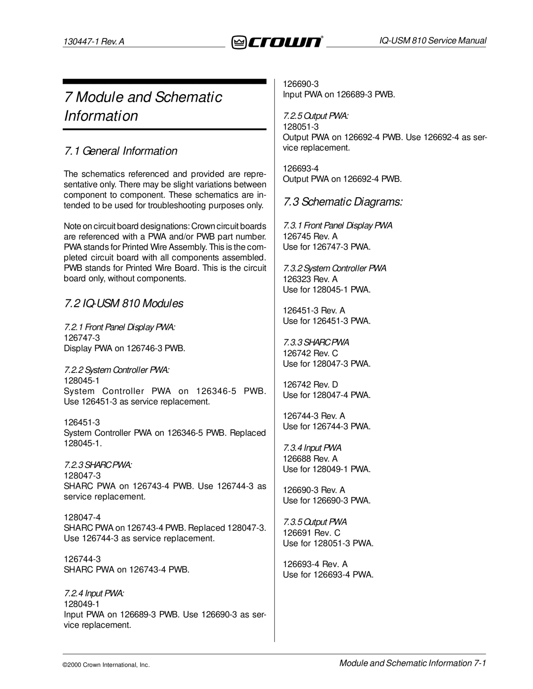 Crown Audio service manual IQ-USM 810 Modules, Schematic Diagrams 