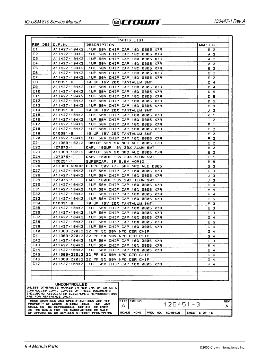 Crown Audio IQ-USM 810 service manual Module Parts 