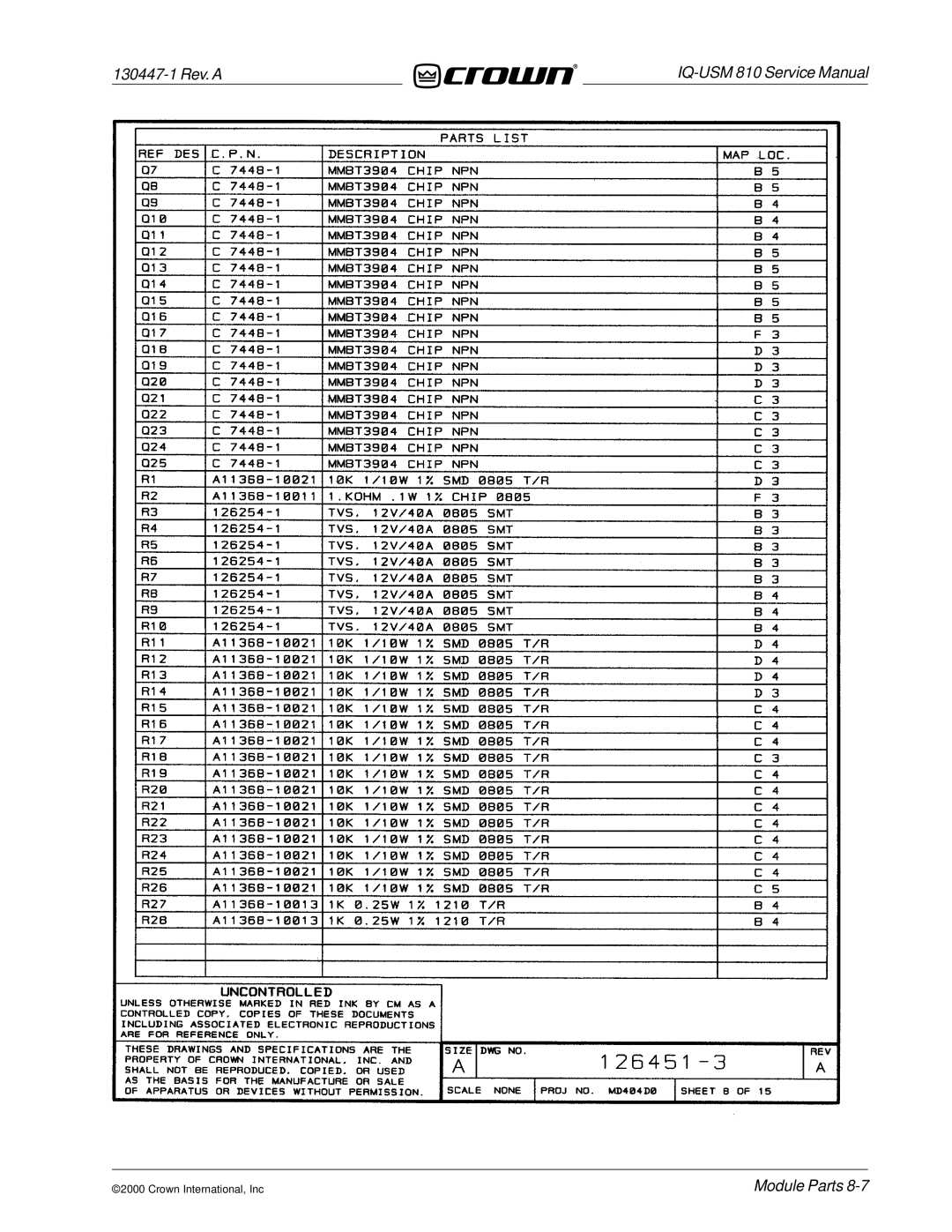 Crown Audio IQ-USM 810 service manual 130447-1 Rev. a 