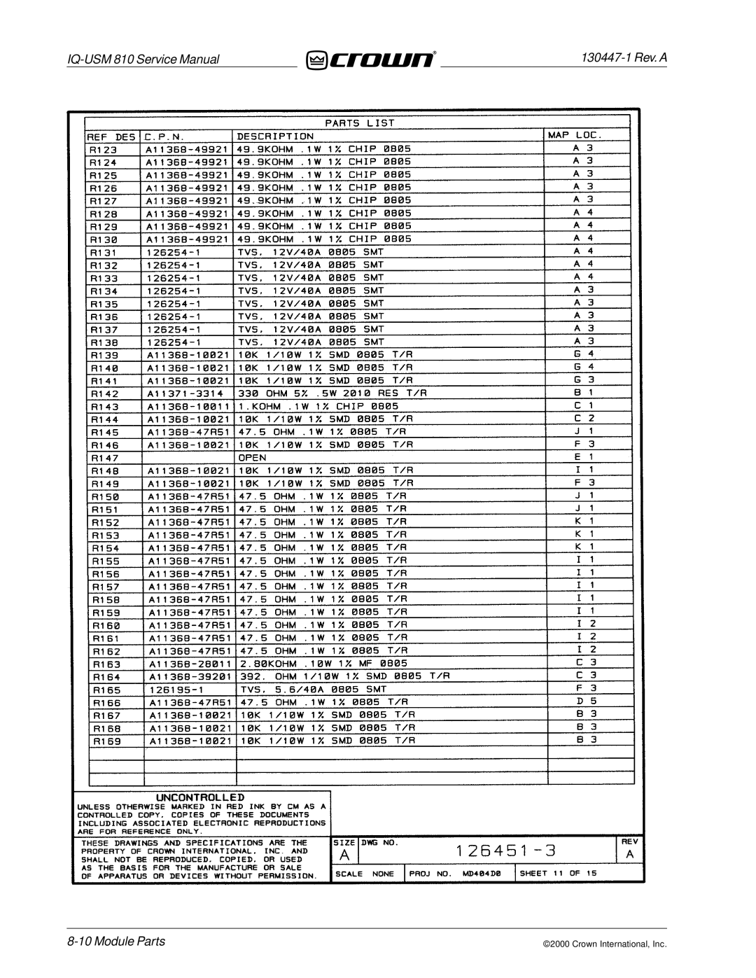 Crown Audio IQ-USM 810 service manual Module Parts 