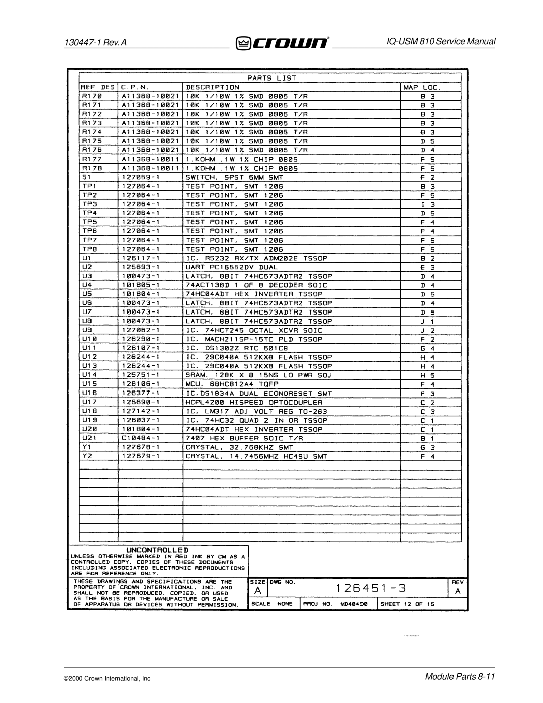 Crown Audio IQ-USM 810 service manual 130447-1 Rev. a 