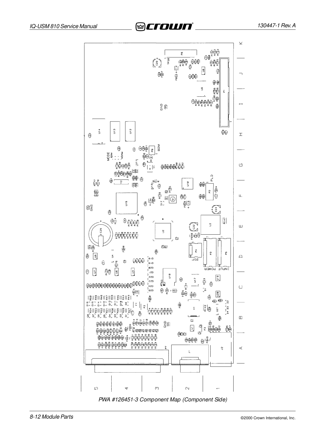 Crown Audio IQ-USM 810 service manual PWA #126451-3 Component Map Component Side Module Parts 