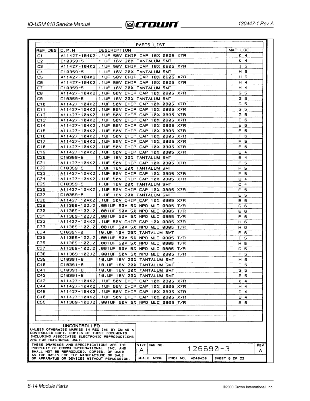 Crown Audio IQ-USM 810 service manual Module Parts 