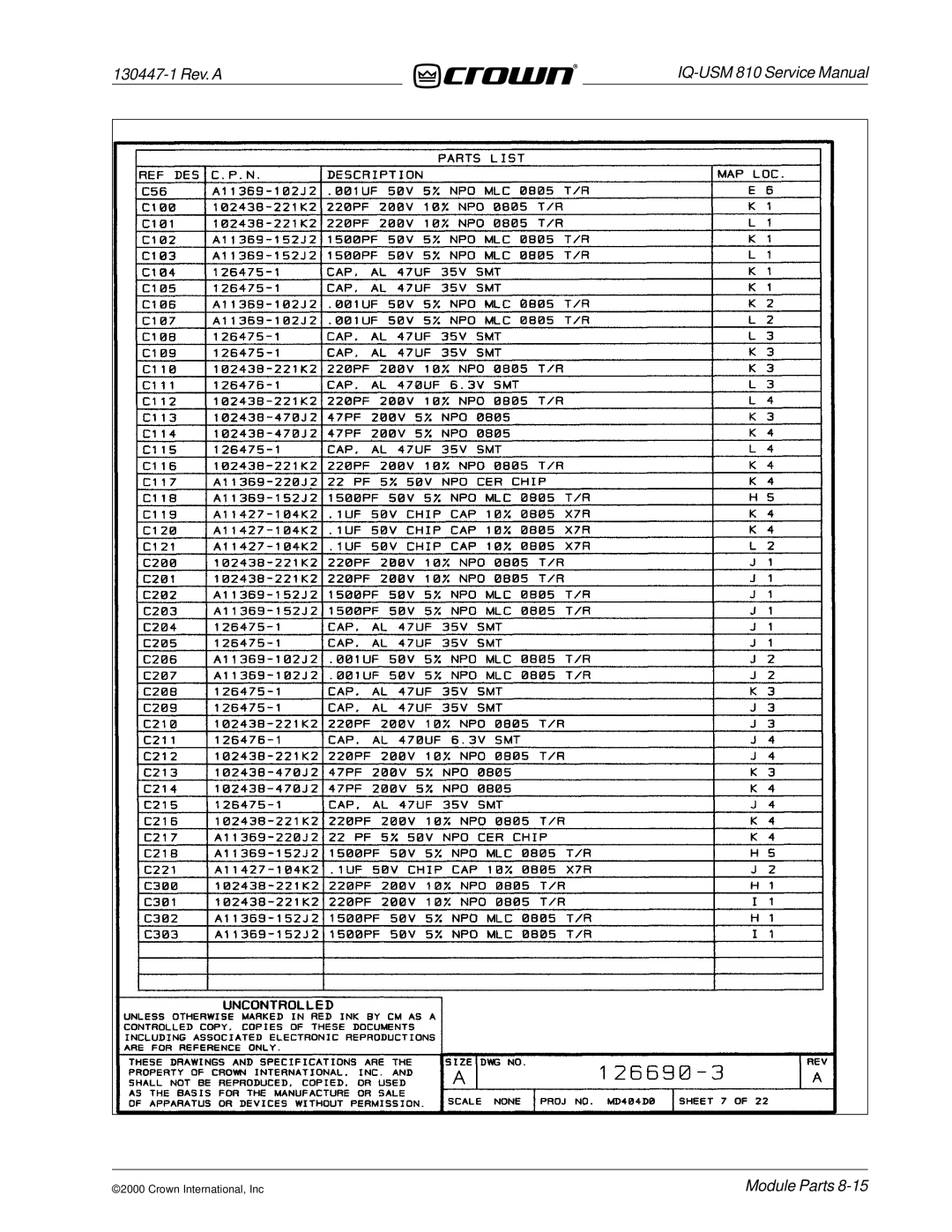 Crown Audio IQ-USM 810 service manual 130447-1 Rev. a 