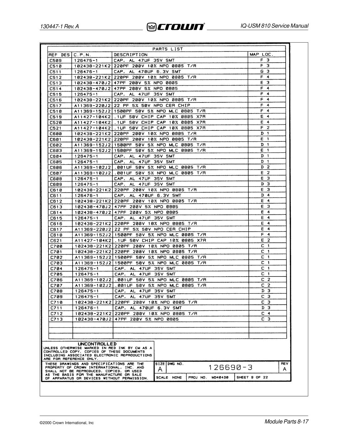 Crown Audio IQ-USM 810 service manual 130447-1 Rev. a 