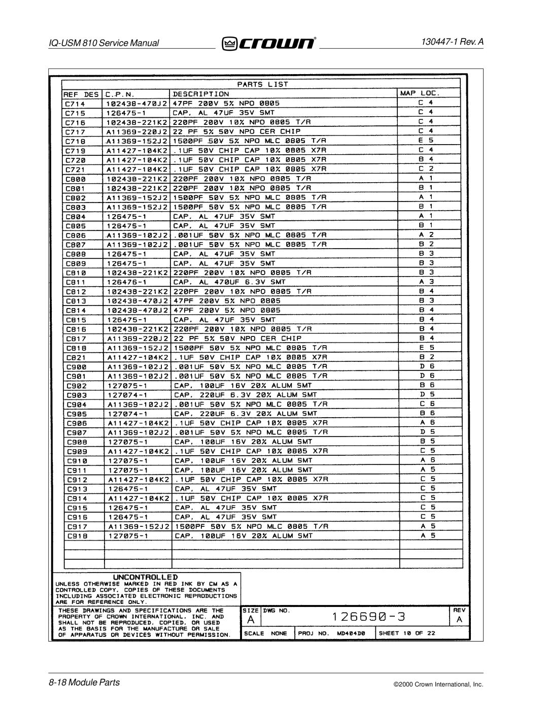 Crown Audio IQ-USM 810 service manual Module Parts 