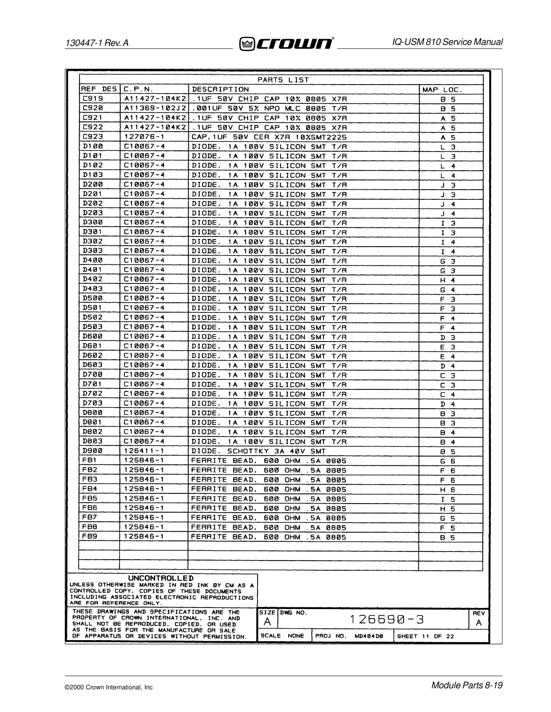 Crown Audio IQ-USM 810 service manual 130447-1 Rev. a 