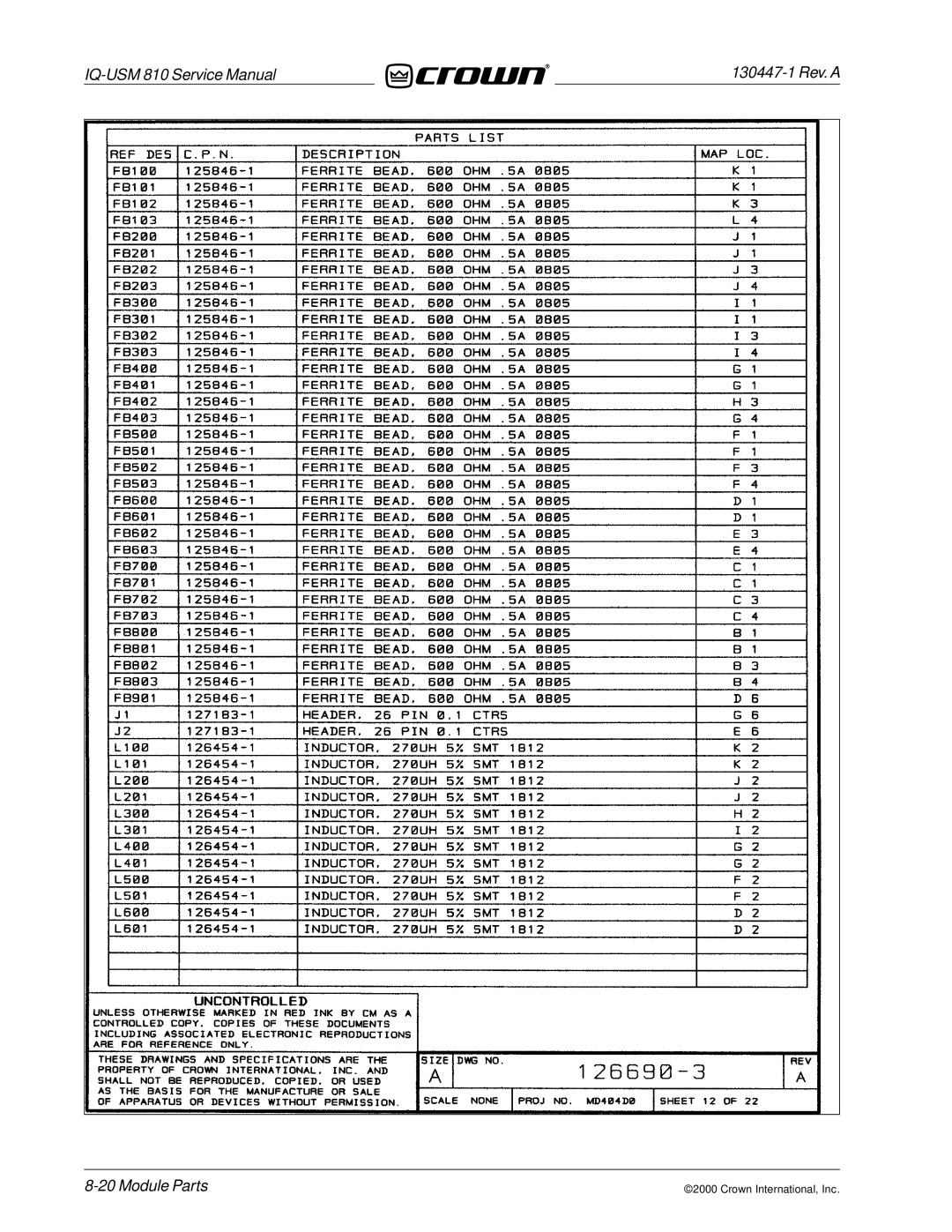 Crown Audio IQ-USM 810 service manual Module Parts 