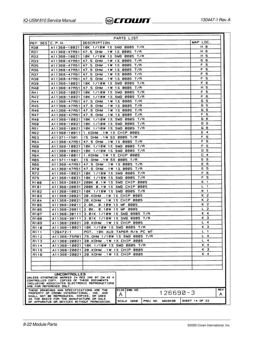 Crown Audio IQ-USM 810 service manual Module Parts 