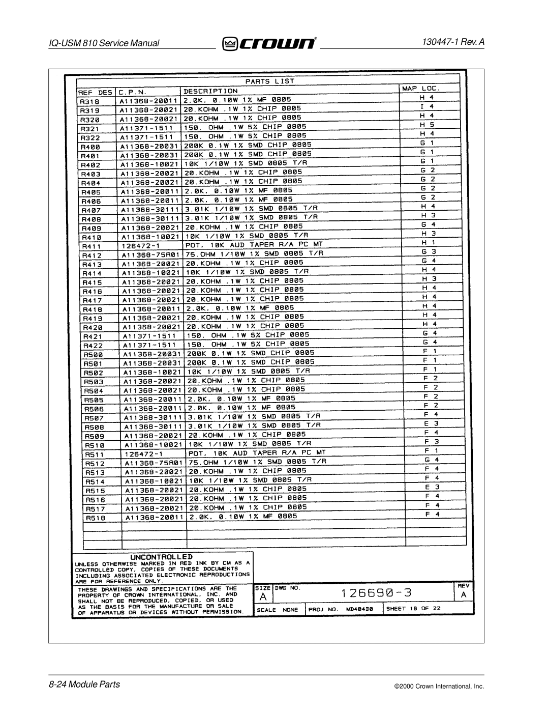 Crown Audio IQ-USM 810 service manual Module Parts 