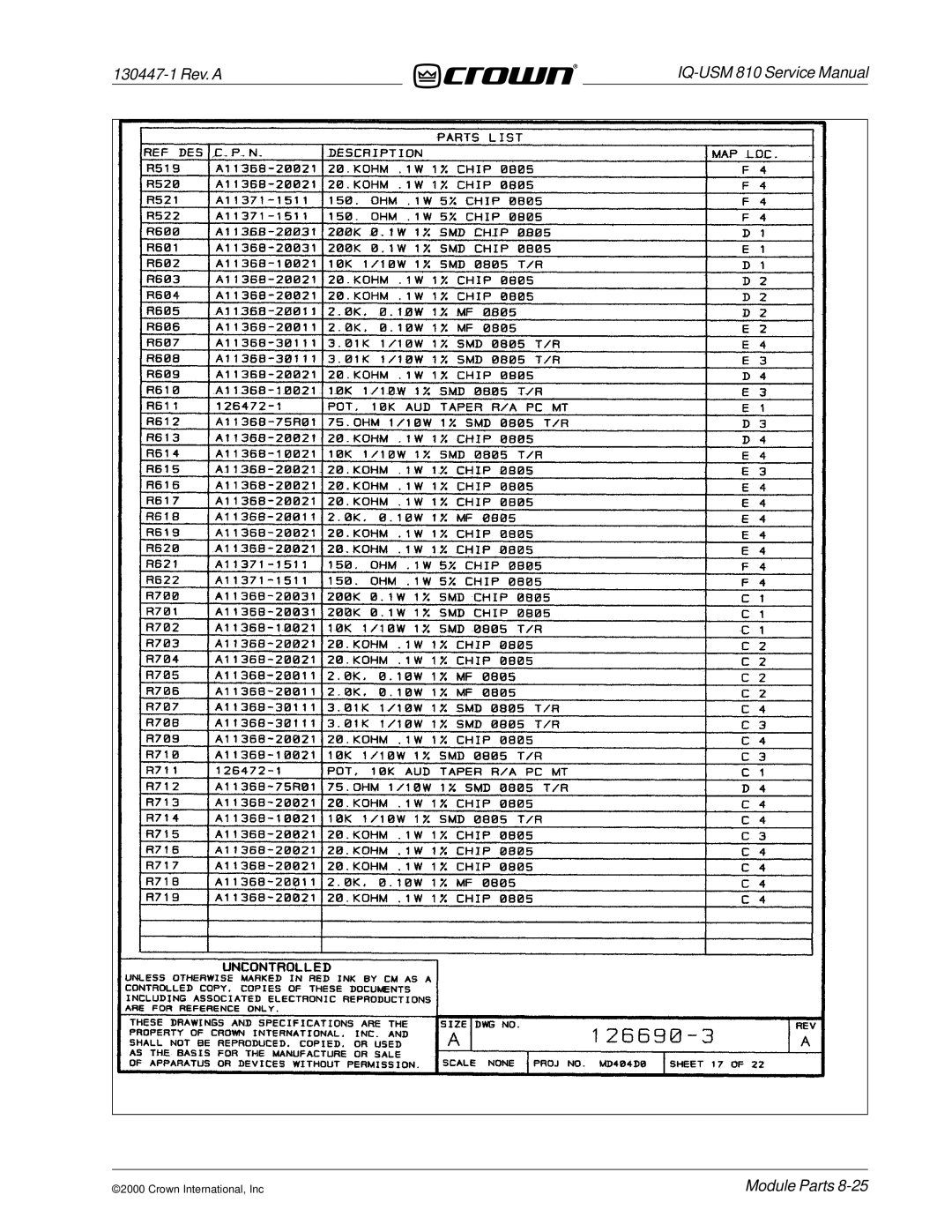 Crown Audio IQ-USM 810 service manual 130447-1 Rev. a 