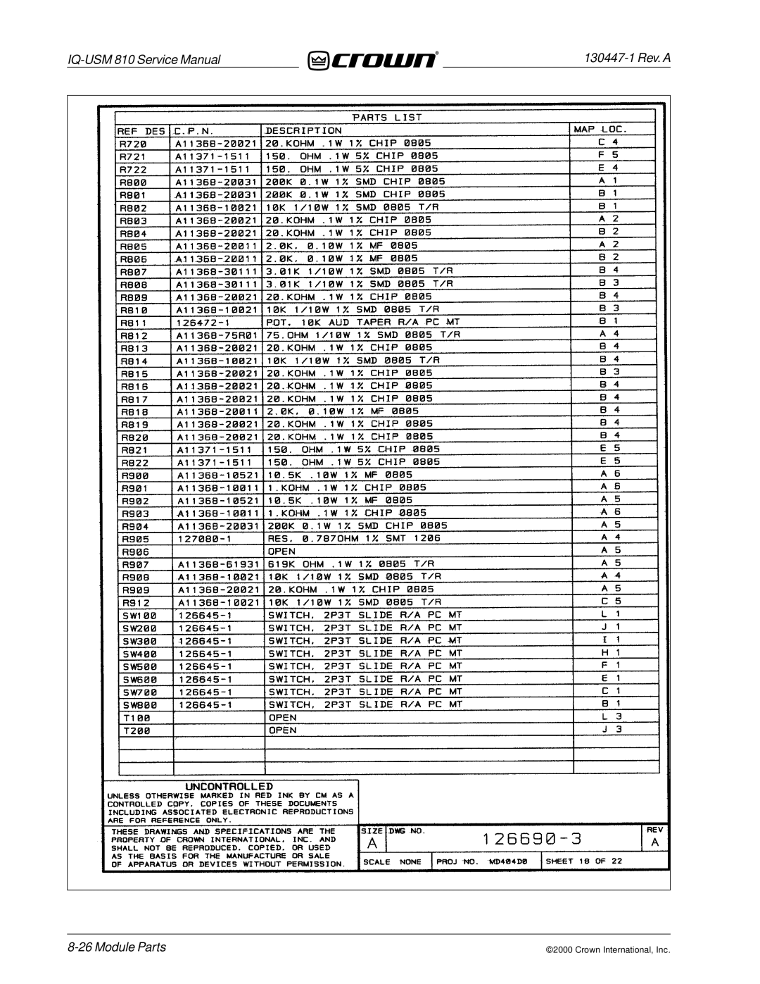 Crown Audio IQ-USM 810 service manual Module Parts 