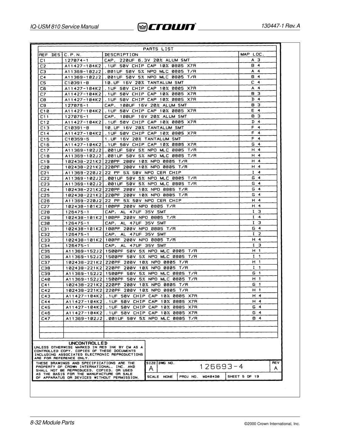 Crown Audio IQ-USM 810 service manual 130447-1 Rev. a 