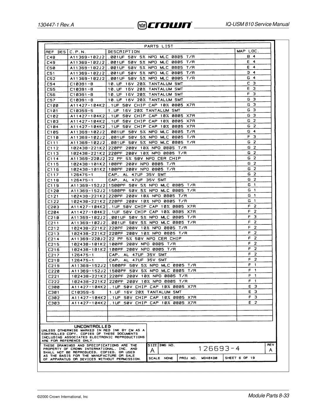 Crown Audio IQ-USM 810 service manual 130447-1 Rev. a 