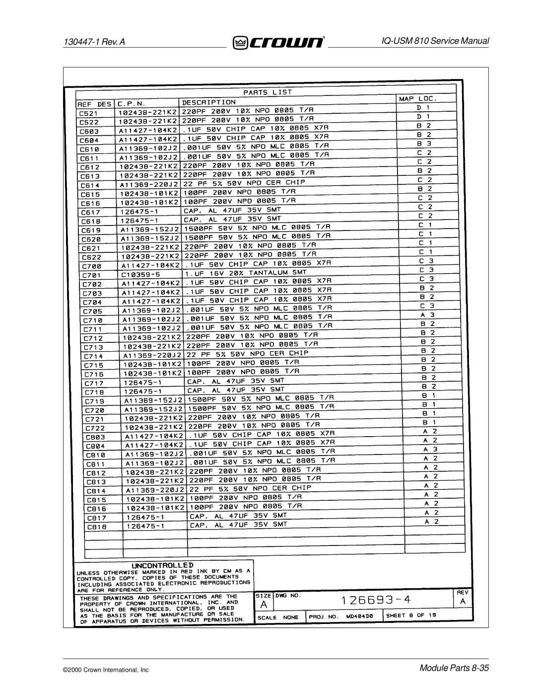 Crown Audio IQ-USM 810 service manual 130447-1 Rev. a 